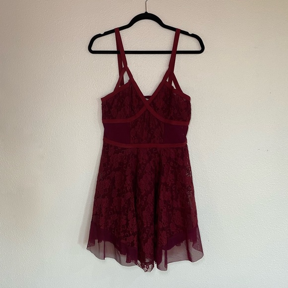 Free People Burgundy Lace Sheer Slip Dress - Picture 1 of 2